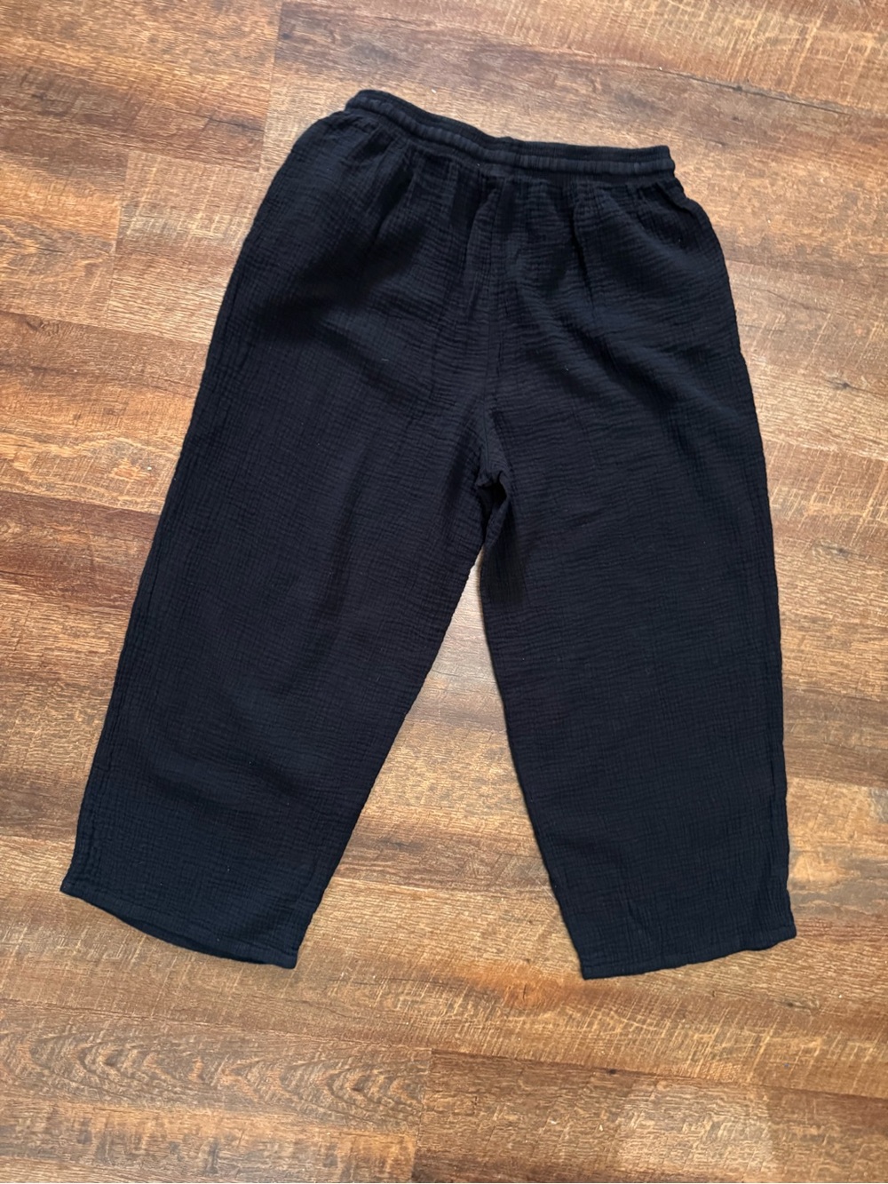 Jessica Simpson 100% Cotton Gauze Black Wide-Leg Drawstring Joggers Cropped Sz M - Picture 7 of 8